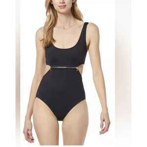 Michael Kors One Piece Swimsuit Womens 4 Black Cutout Zipper Monokini